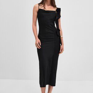 NWT 3D rose satiny maxi dress